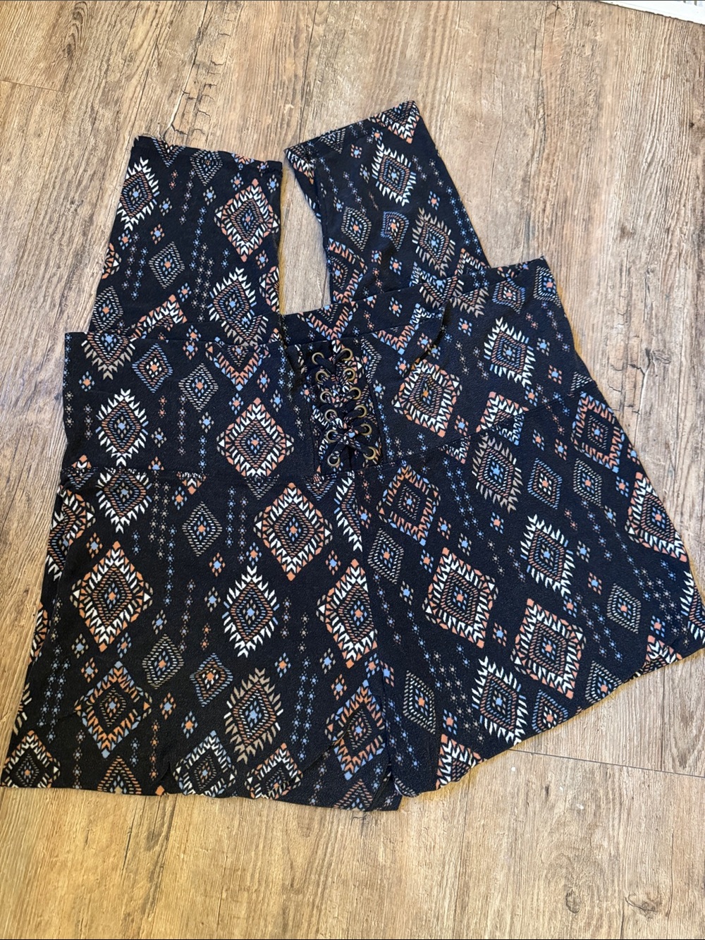 Derek Heart Black Aztec Lace-Up Wide Leg Jumpsuit
